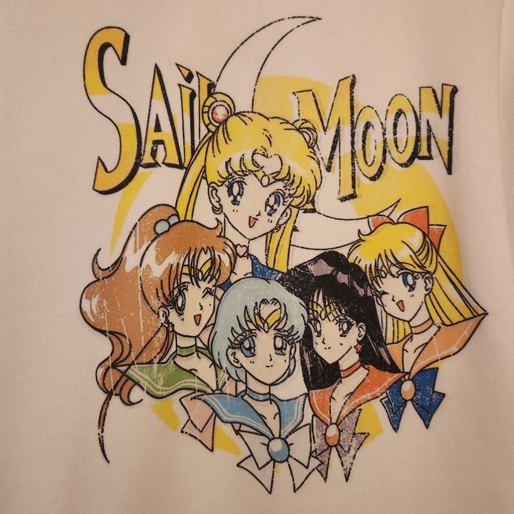 Sailor Moon Anime Graphic Pullover Hoodie White Sweatshirt Kawaii Cute Size M - Picture 2 of 4